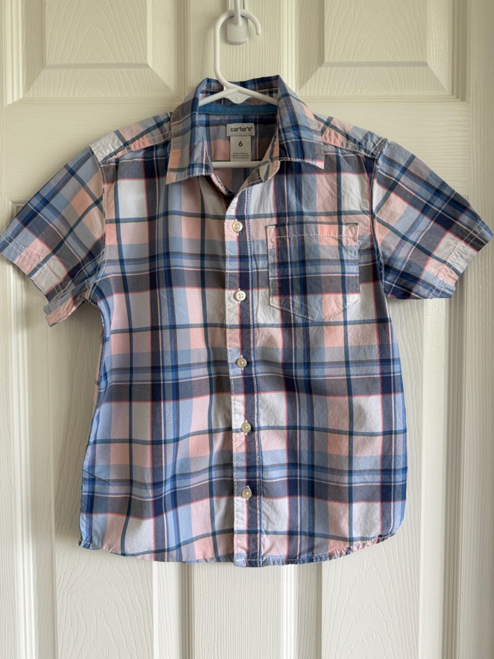 Boys Carter's Pink and Blue Plaid Short Sleeve Button-Down Shirt